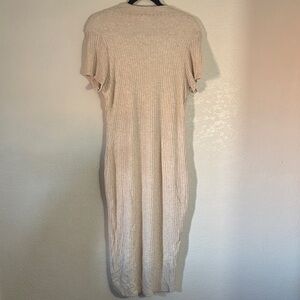 Elegant Beige Ribbed Knit Dress
